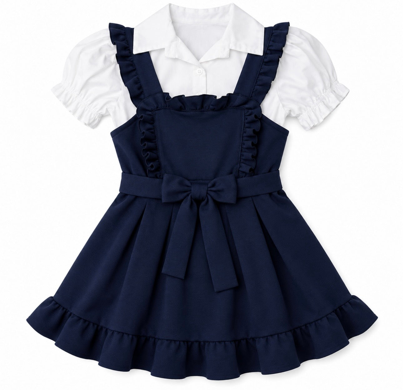 Navy Pinafore & Blouse